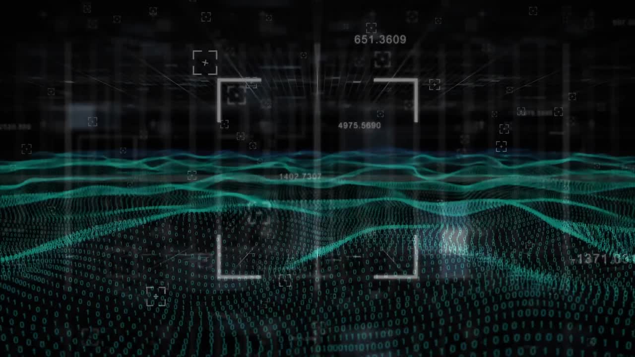 Square scanning sign and data processing against black background