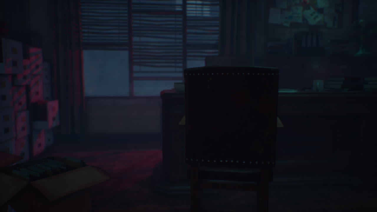 밤에 작은 레트로 사무실