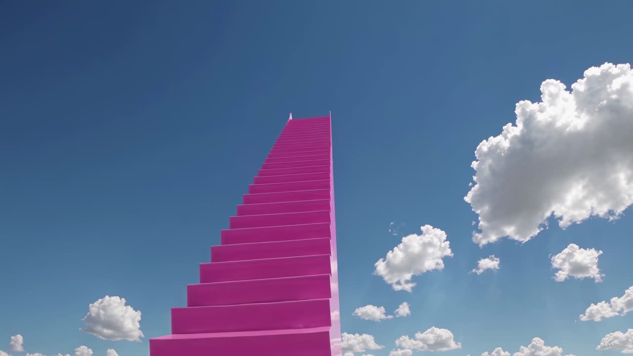 Pink Stairway to Heaven and Pink Flag Against a Blue Sky