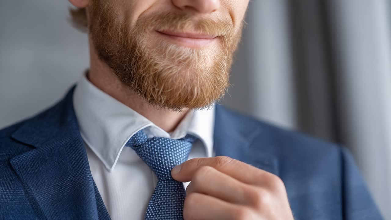 A Professional Man Adjusts His Tie, Exuding Confidence and Style in a Tailored Suit Against a Softly Blurred Background, Capturing the Essence of Modern Grooming and Elegance