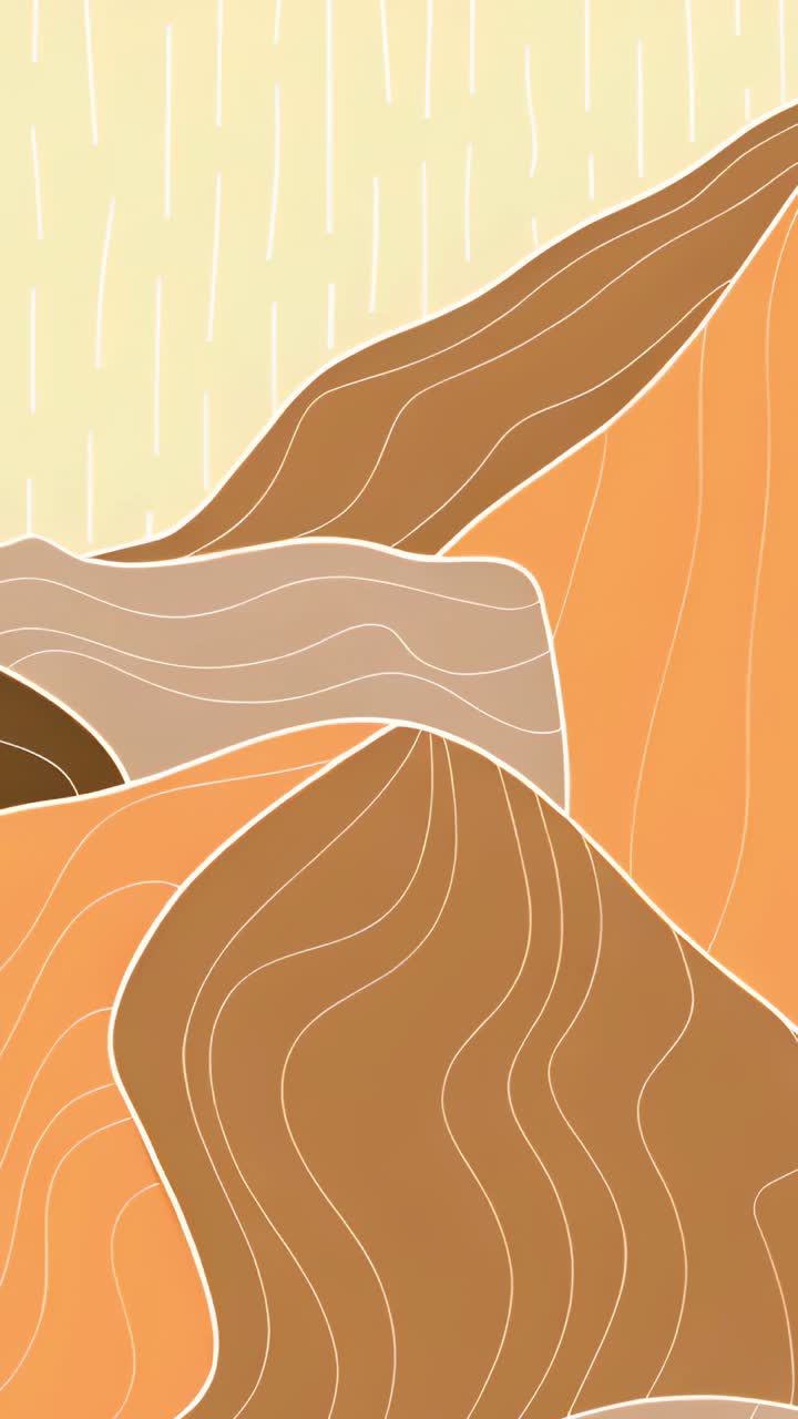 Vertical video: Drifting dash pattern rising then falling over muted hills on cream field looping