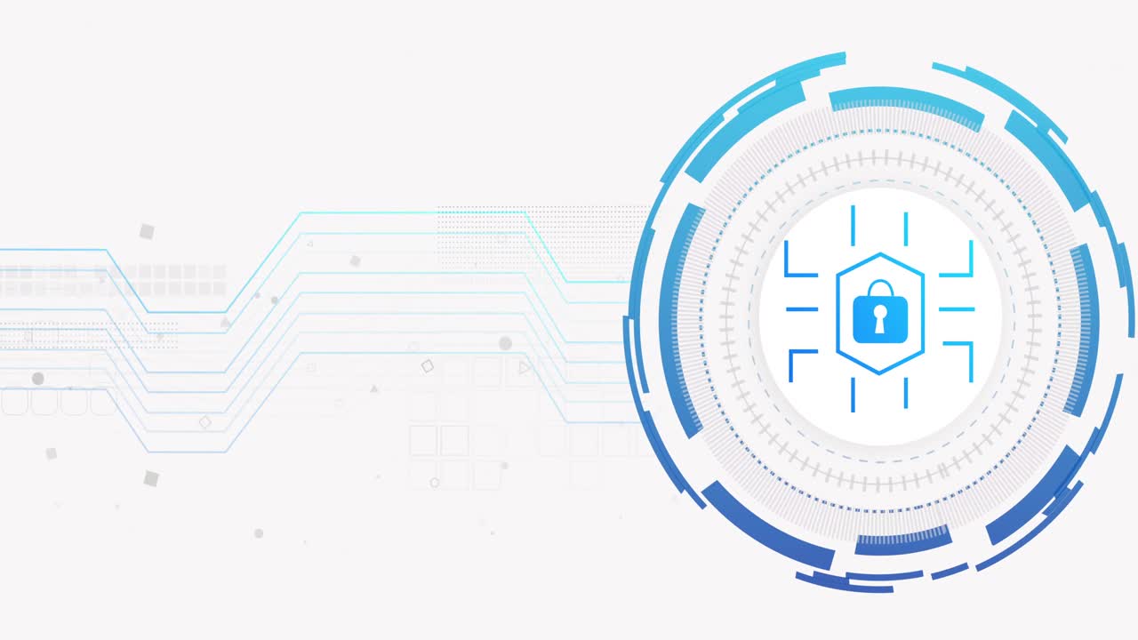 Animation of network of connections and padlock on white background