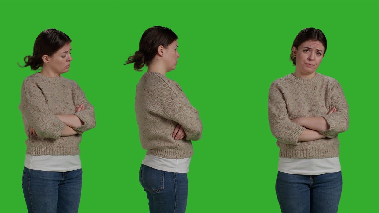Sad and Worried Woman on Green Screen
