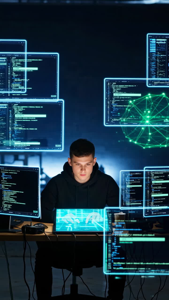 Hacker Coding on Multiple Screens