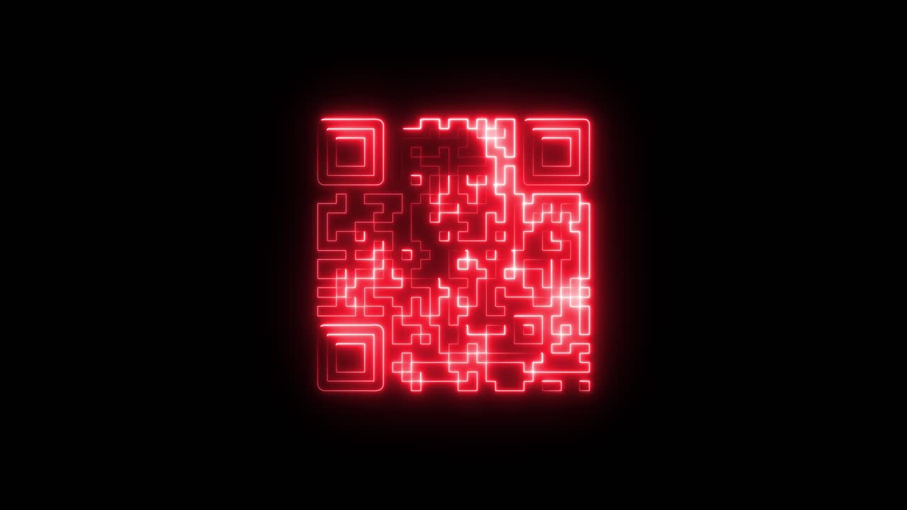 Red Neon Glowing QR Code on Black Background