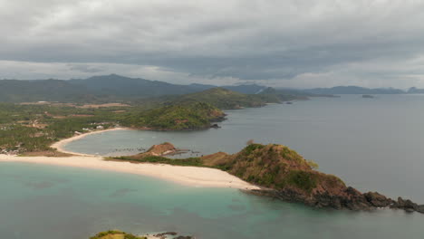 Antena-Que-Muestra-Twin-Beach-Y-Nacpan-Beach-Juntas-Cerca-De-El-Nido,-Palawan,-Filipinas