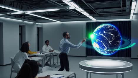 interactive earth hologram presentation in a modern classroom