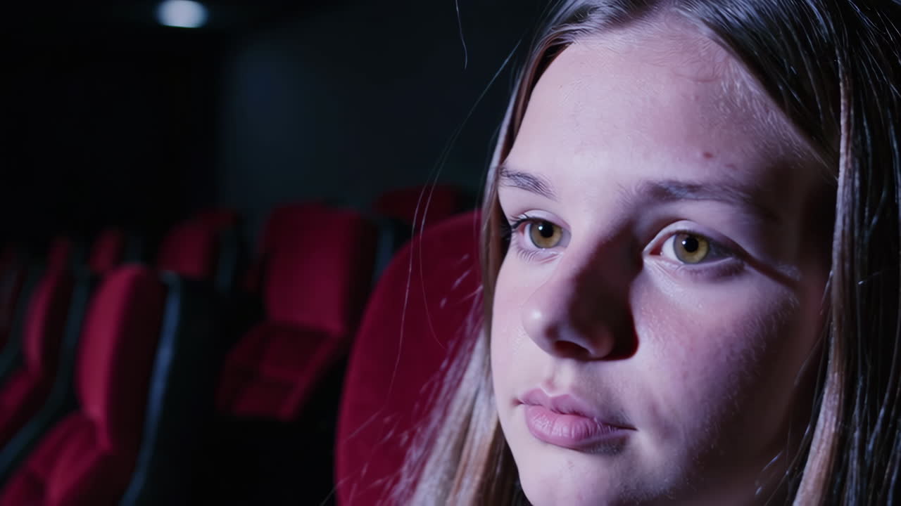 Teenager Watching a Movie in a Cinema