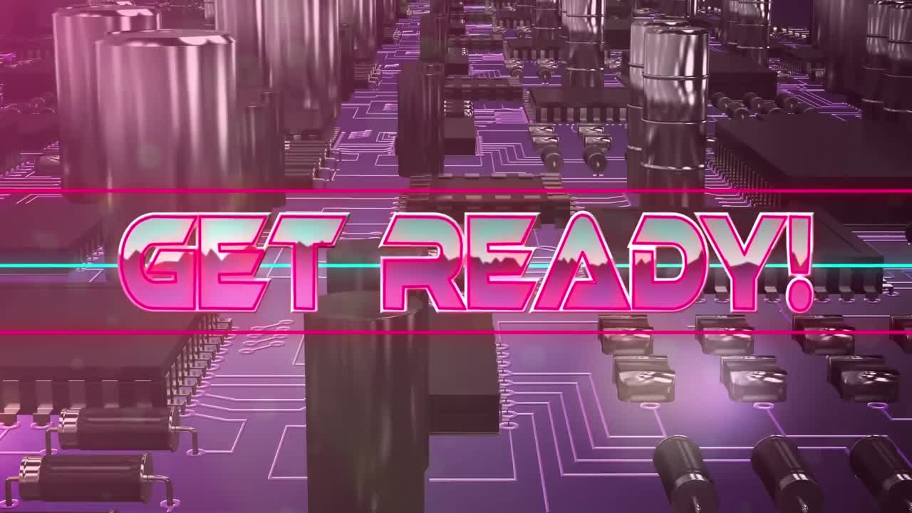 메인보드의 마이크로프로세서 연결의 클로즈업에 대한 네온 배너에 준비된 텍스트를 얻으십시오