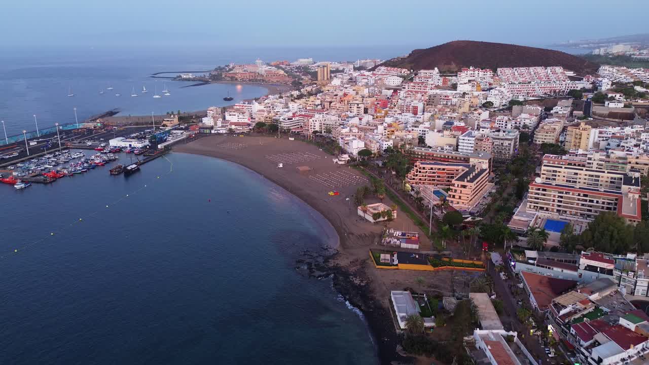 Los Cristianos Tenerife Canary Islands Spain port holiday resort city island aerial drone ocean view
