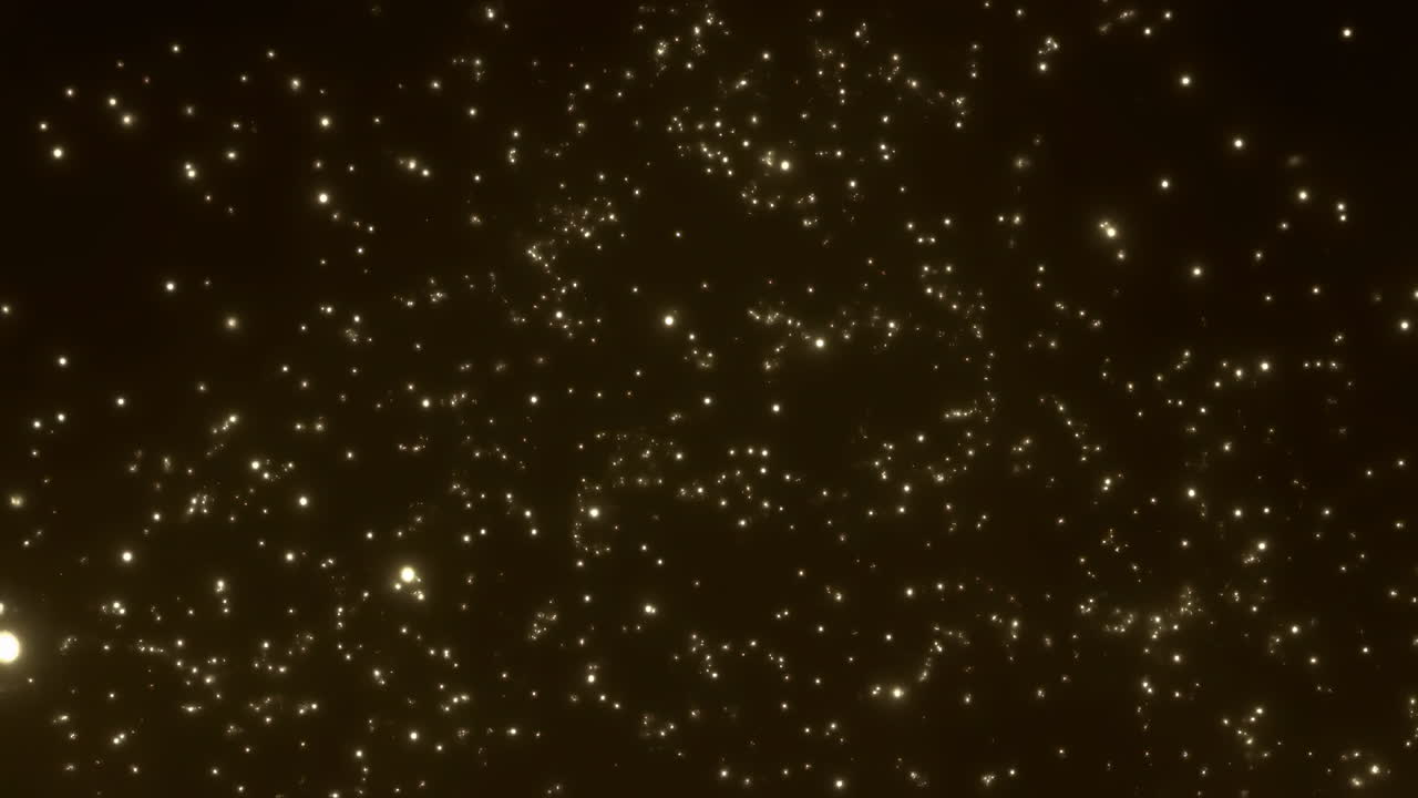 Golden Glitter Particles Floating and Sparkling on Dark Background