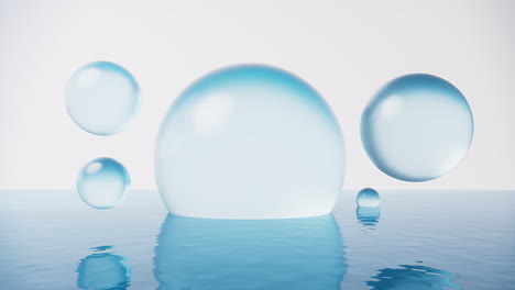 transparent bubbles with water surface, 3d rendering.float