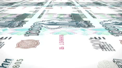 billetes de mil rublos rusos rodando en la pantalla, dinero en efectivo, bucle