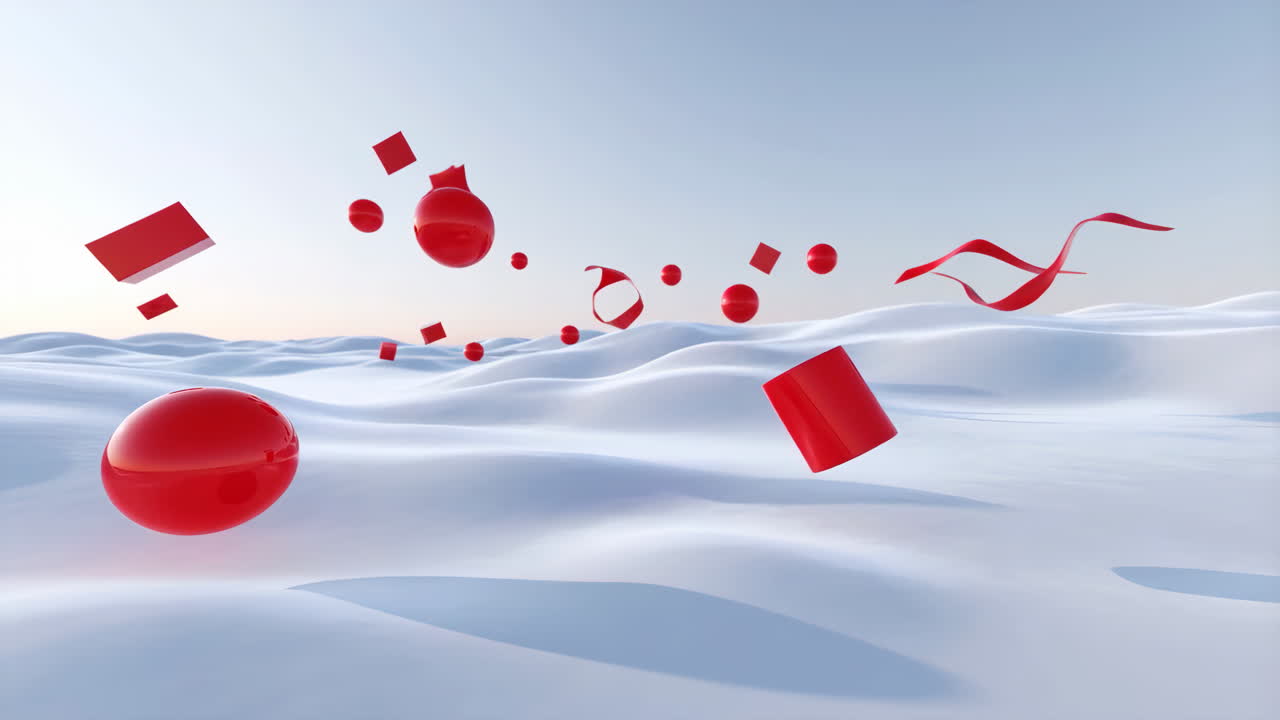 Abstract Red Geometric Shapes in a Snowy Landscape
