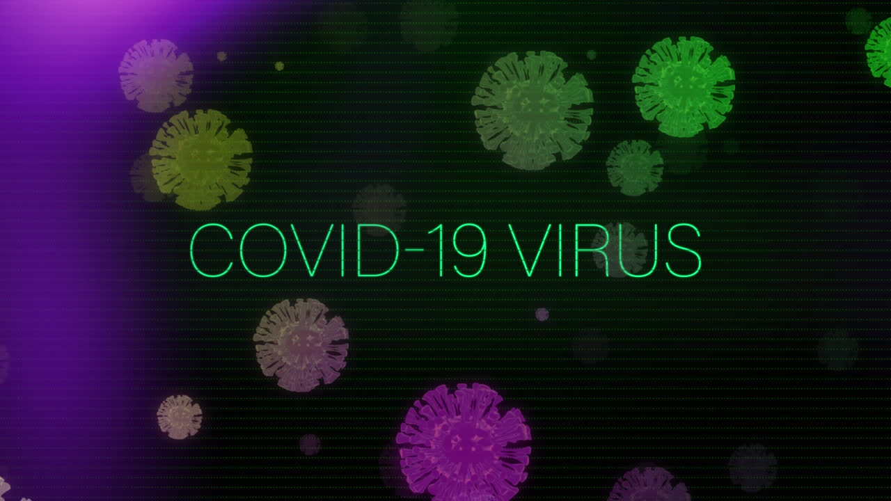 animación del texto de covid-19 sobre las células del virus