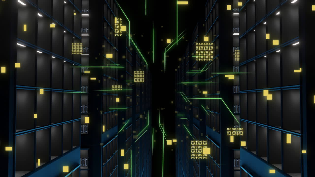 Animation of ai connections and data processing over computer servers