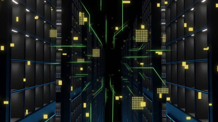 Animation of ai connections and data processing over computer servers