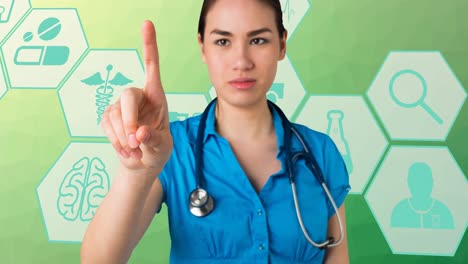 animación de una doctora sobre iconos médicos en movimiento
