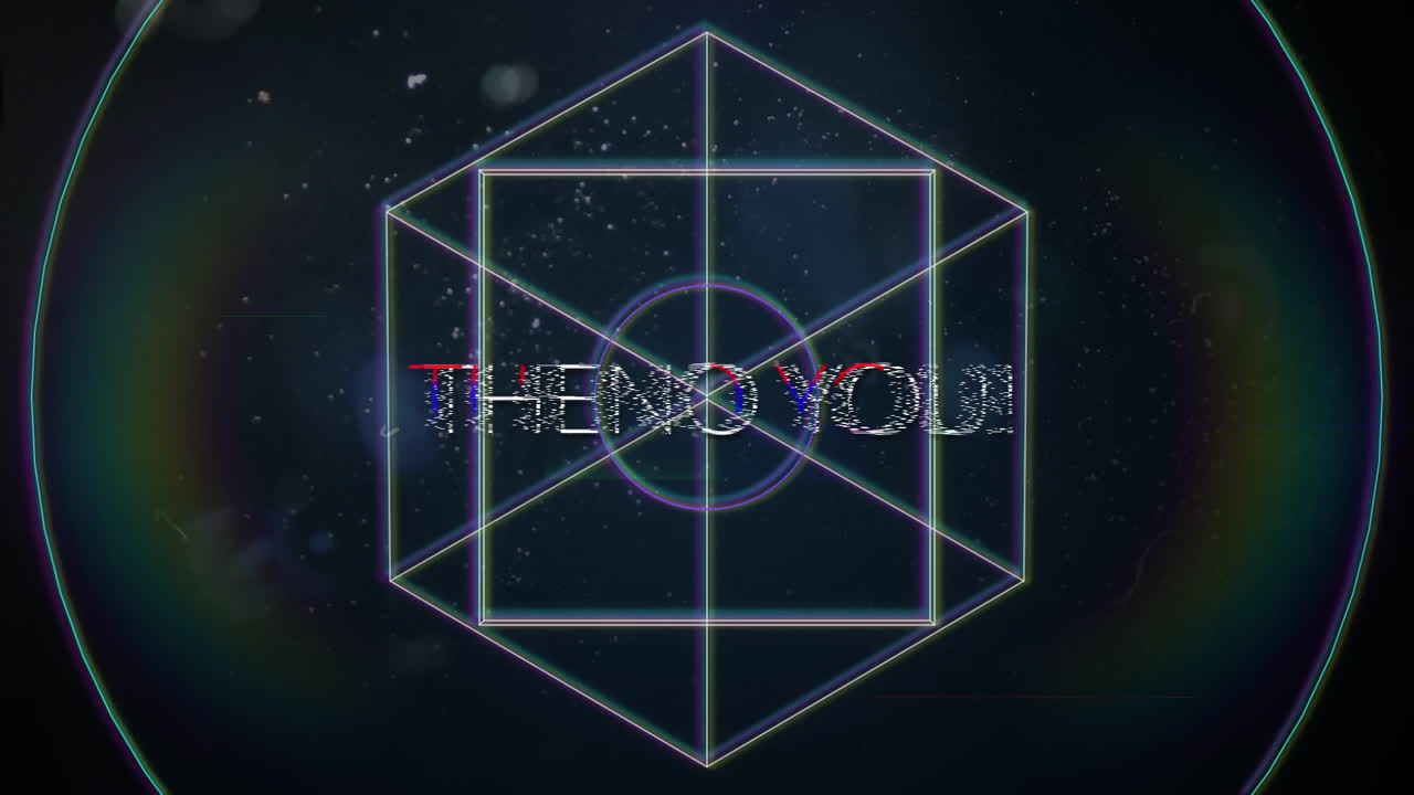 애니메이션 빈티지 비디오 게임 화면에 "감사합니다"라는 단어가 적혀 있습니다.