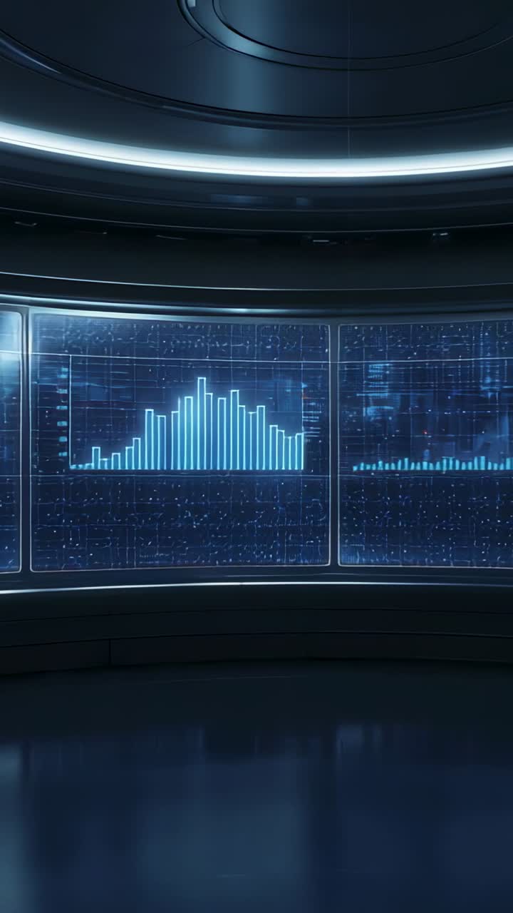 Vertical video: Receiving data, curved display updating blue histogram and waveform in control hub