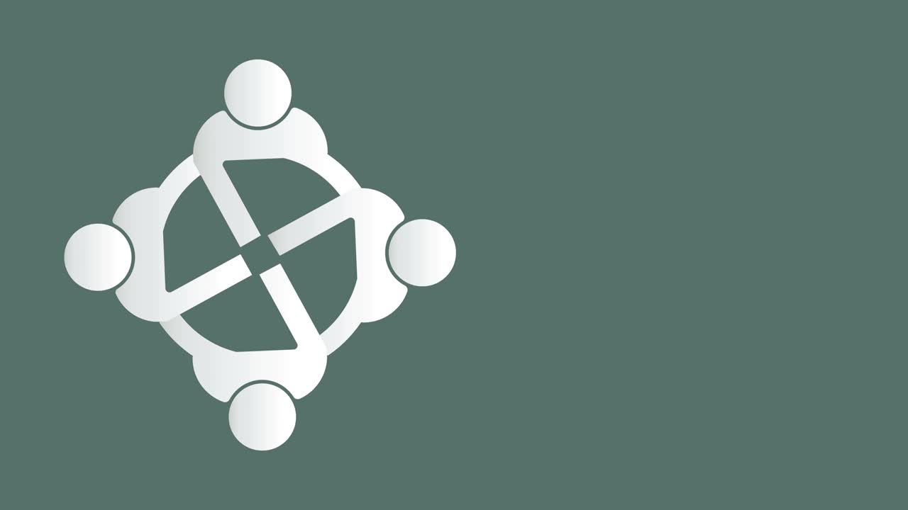 회의실 사람들 로고: 원형 4인 그룹, 4k 해상도 모션 그래픽