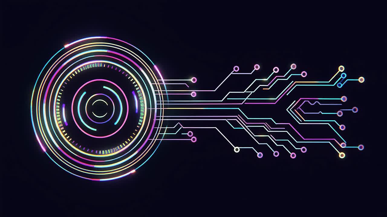 Animated Glowing Circuit Board and Digital Network Interface