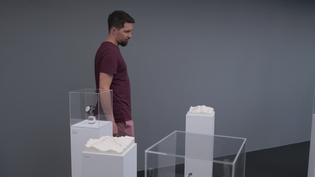 hombre viendo una exposición de arte moderno