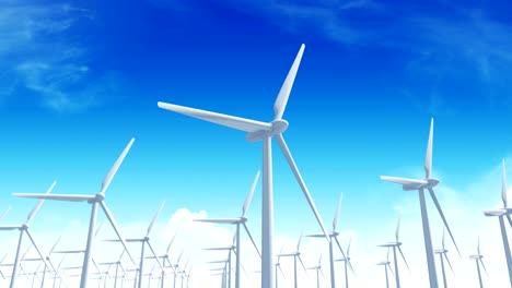 working wind turbines against the day sky with alpha channel. loopable digital 3d animation.