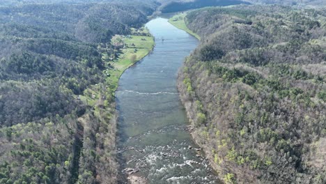 long river, rapids, trees, water