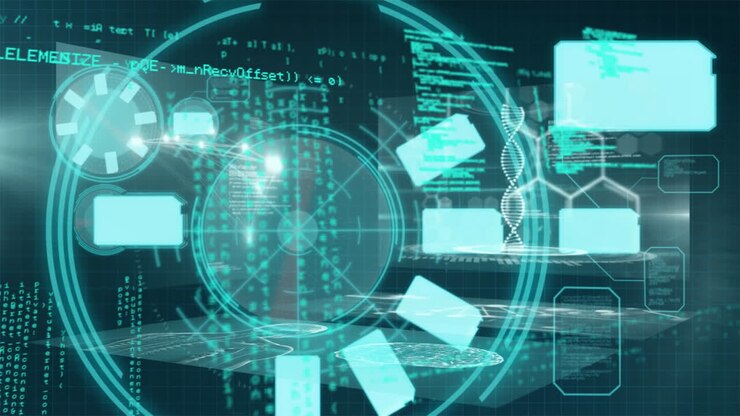 Animation of circles floating over data processing and numbers on a blue background