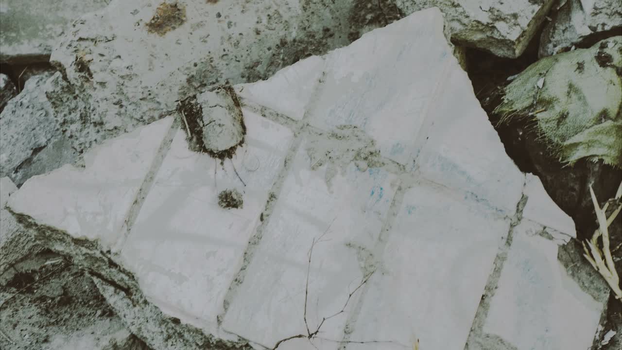 naturaleza contaminada llena de basura sin gente. grungy abstracto secuencia urbana vista superior. gueto ambiental de la gran ciudad.