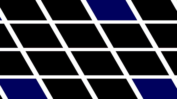 Two 2D color bars that rotate and move, anchor point from left to right on a background, composed of different color strips.