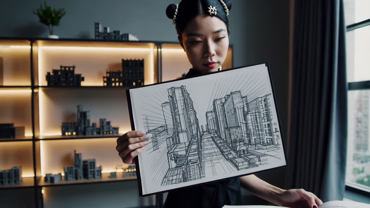 Architect Showcasing Urban Cityscape Sketch