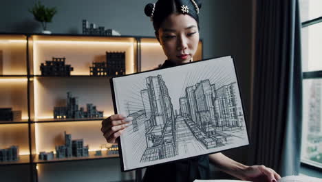 architect showcasing urban cityscape sketch