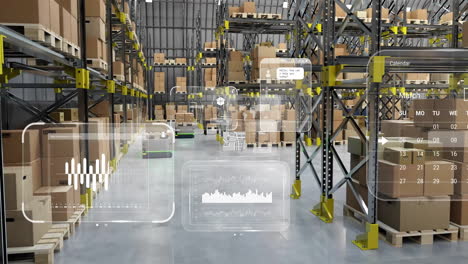 animación de diagramas y procesamiento de datos en máquinas que trabajan en almacenes