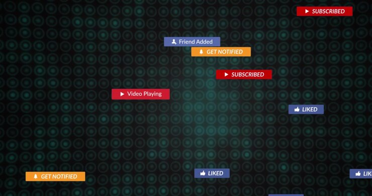 Pointer clicking label, UI spawning badges that drift, cluster, then fade, visualizing alerts