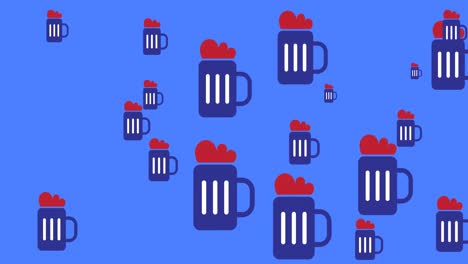 animation of beer mugs moving over blue background