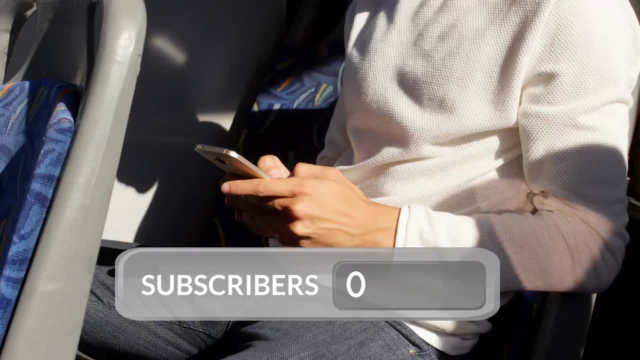 Hands texting and floating follow icons