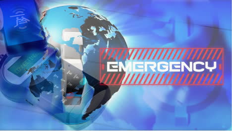 animation of globe and emergency data processing over payment terminal