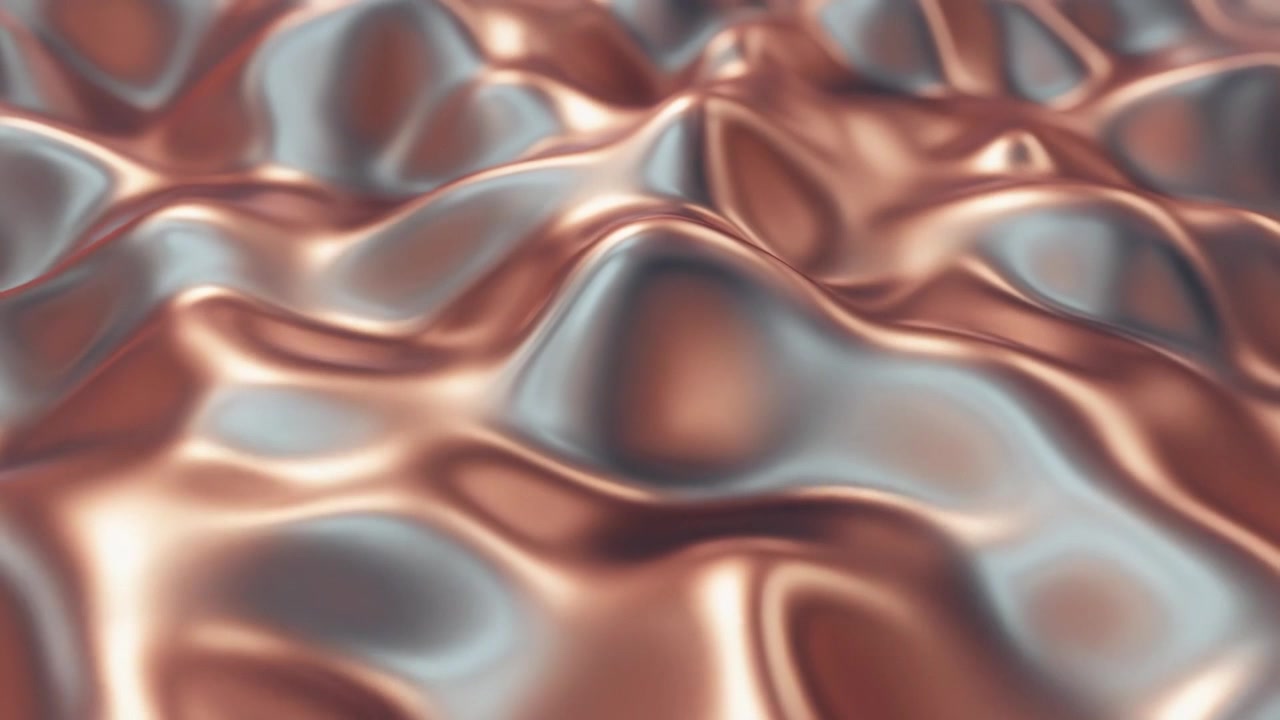Superficie di metallo liquido astratta con onde color oro rosa e argento