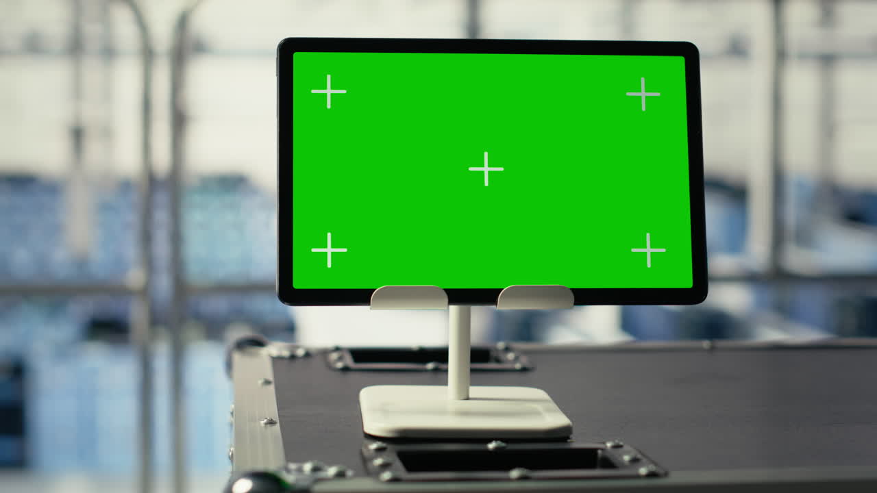 Close Up Of Green Screen Mockup Tablet In Server Hub