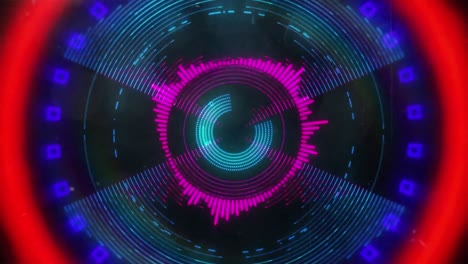 animation of red, blue and pink glowing pulsating circles moving