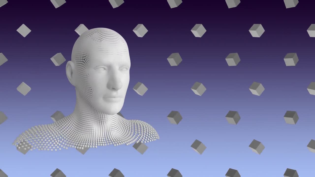 busto humano en movimiento con formas geométricas en 3d