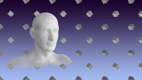 moving human bust with 3d geometric shapes