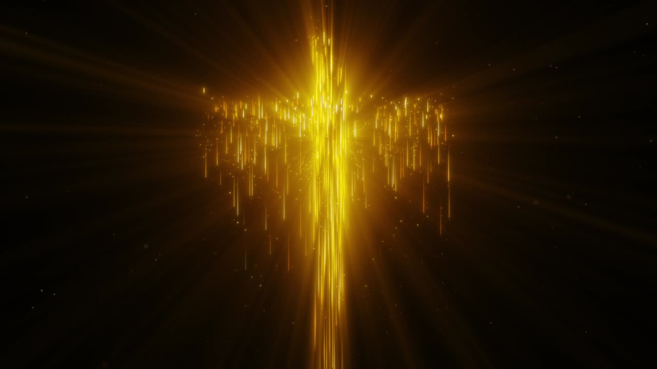 고립되어 떨어지는 황금빛 줄무 거룩한 십자가 루프 배경