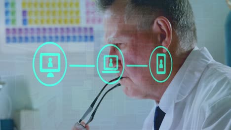 Animación-Del-Procesamiento-De-Datos-Sobre-Un-Científico-Caucásico-Usando-Una-Computadora-Portátil