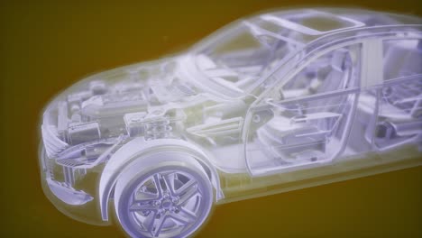 holographic animation of 3d wireframe car model with engine