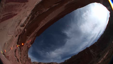 Wormseye-view-of-American-Indian-petroglyphs-on-a-canyon-wall