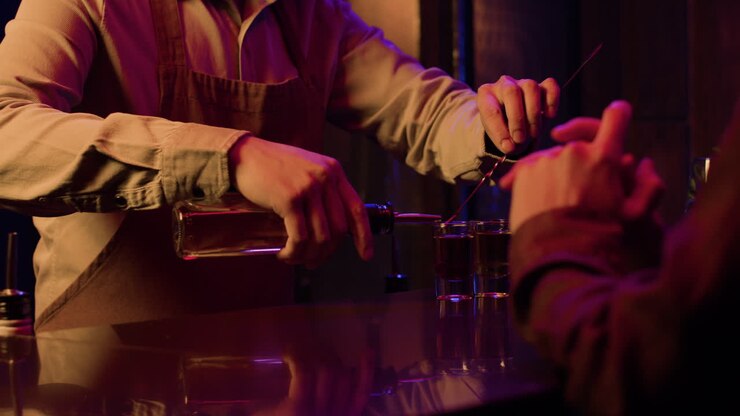 un barista che serve shot.