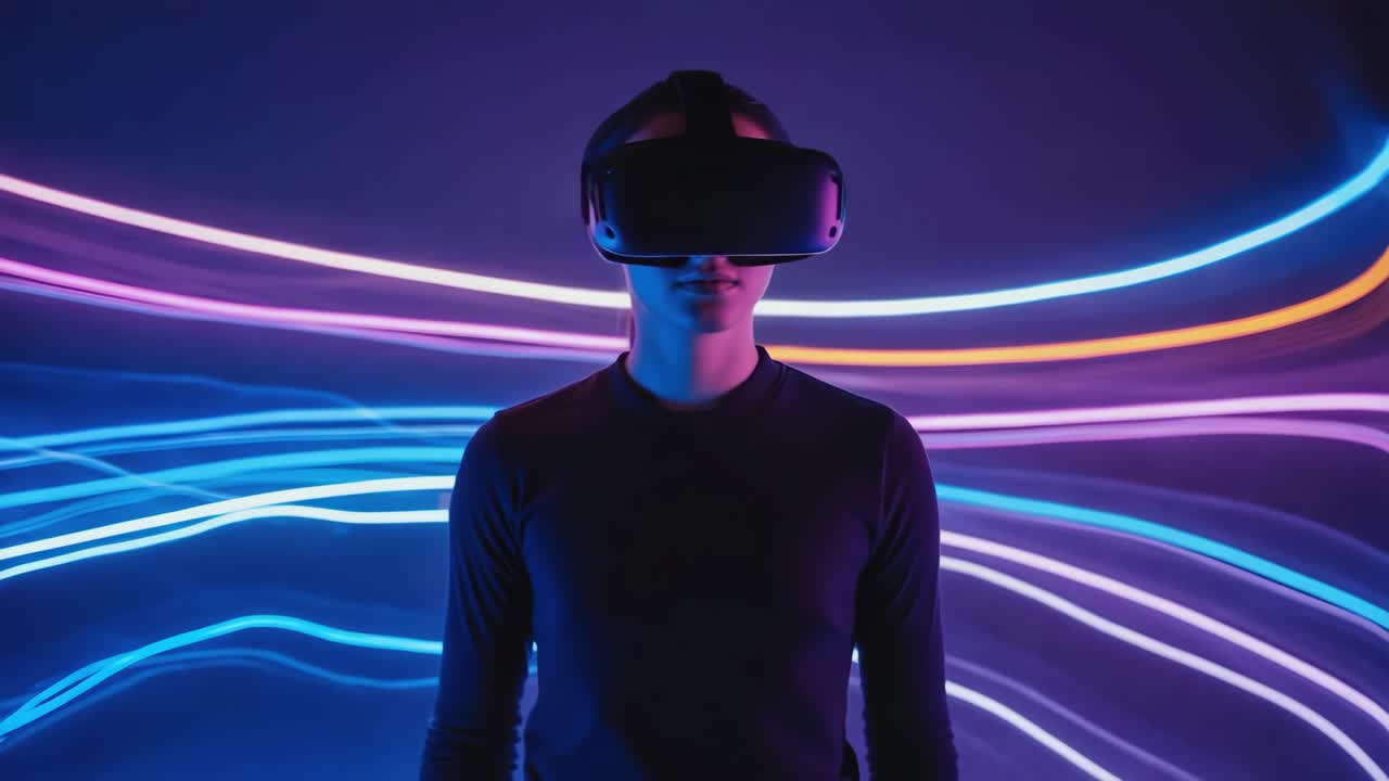 Woman experiencing virtual reality with VR headset